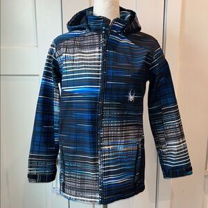 Spyder Jacket for Kids Blue and Black Hooded Water Repellant Jacket Size XXL